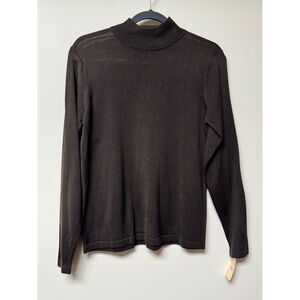 VTG - LORD & TAYLOR 100% Silk Chocolate Brown Mock Neck Knit Sweater, Sz PM